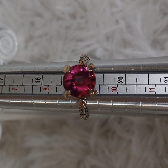 Bali Designs Sterling & 18K Gold Azotic Pink Quartz Solitaire Ring NEW Size 9 - Picture 9 of 10